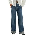 thumbnail image 2 of Odbmxy Wide-Leg Jeans for Women Plus Size Low Rise Full Length Womens Pants Zipper Cuffed Loose Pockets Denim Jeans,Blue S, 2 of 6