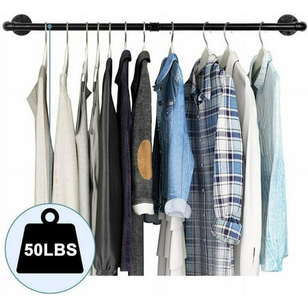 31.5" Wall Mount Garment Rack Industrial Iron Pipe Clothes Hanging Bar Black