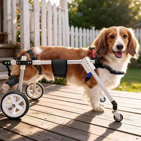 LetPetRun 4 Wheel Dog Wheelchair for Back Legs, Adjustable Full Body Support Cart with 360° Front Wheels, for Dachshunds Corgis, XS