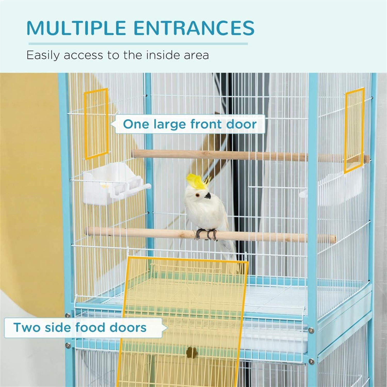 resenkos 55" Height 2 In 1 Flight Cage, Bird Cage with Rolling Stand for Parrots Conures Lovebird Cockatiel Parakeets, Blue