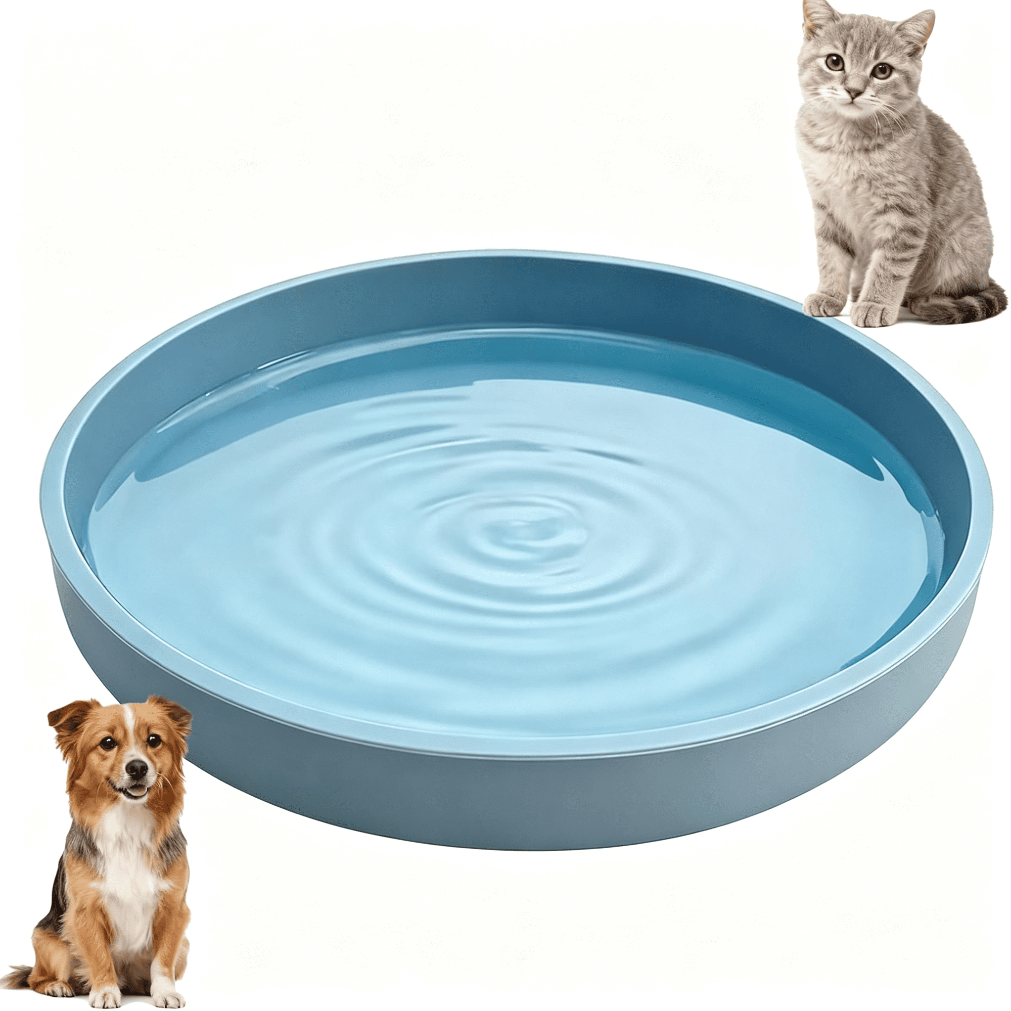 BPPEG Silicone Dog Cat Shallow Bowl Small Dog Plate for Dry and Wet Food 7&Prime; Flat Non-Slip Puppy Kitten Feeding Dishes Relief Whisker Fatigue Shallow Dog Bowl Blue