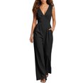thumbnail image 6 of Jumpsuits for Women Cotton Sleeveless V Neck High Waist Slimming Jumpsuit Casual Fashionable Solid Color Loose Wide Leg Romper Jumpsuit with Pocket, 6 of 7