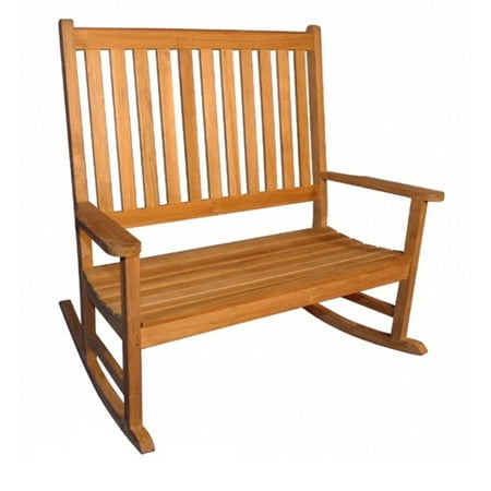 51" Natural Teak Outdoor Patio Wooden Double Rocker with Arms