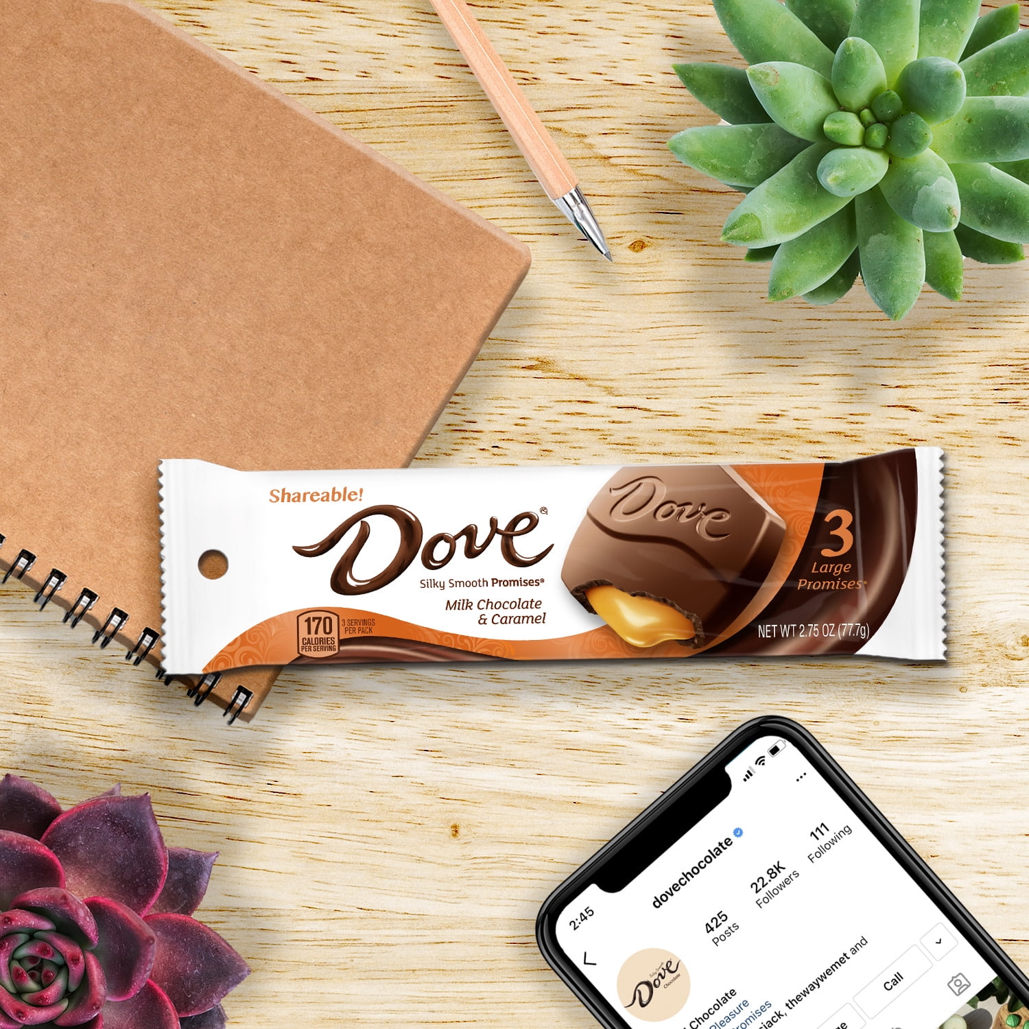 (3 pack) Dove Large Promises Milk Chocolate Caramel Candy, 2.75 oz Pack