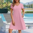 thumbnail image 4 of Dezsed Women's Casual A-Line Dress with Pockets Summer Beach Floral Tshirt Dress Short Sleeve Mini Dress Flowy Sundresses Pink S, 4 of 9