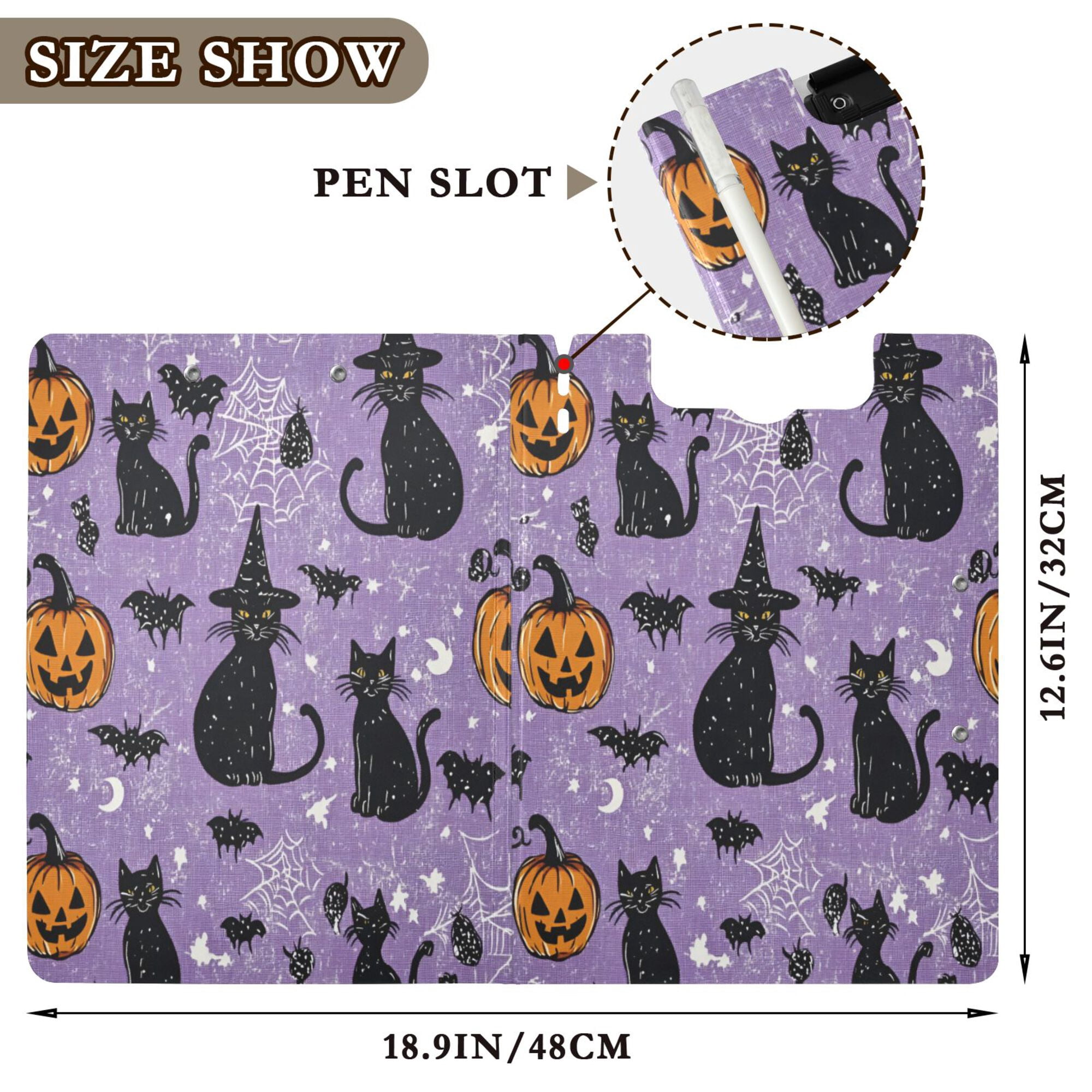 FORMRS A4 Clipboard Folder with Pen Holder Horizontal Foldable School Office Binder, Halloween Cats