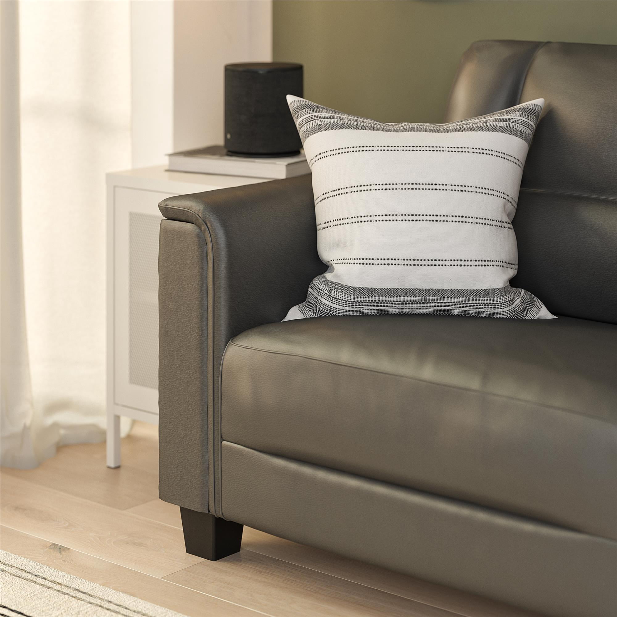 DHP Brodie 75.5" Upholstered Sofa with Pillow Arms, Charcoal Faux Leather