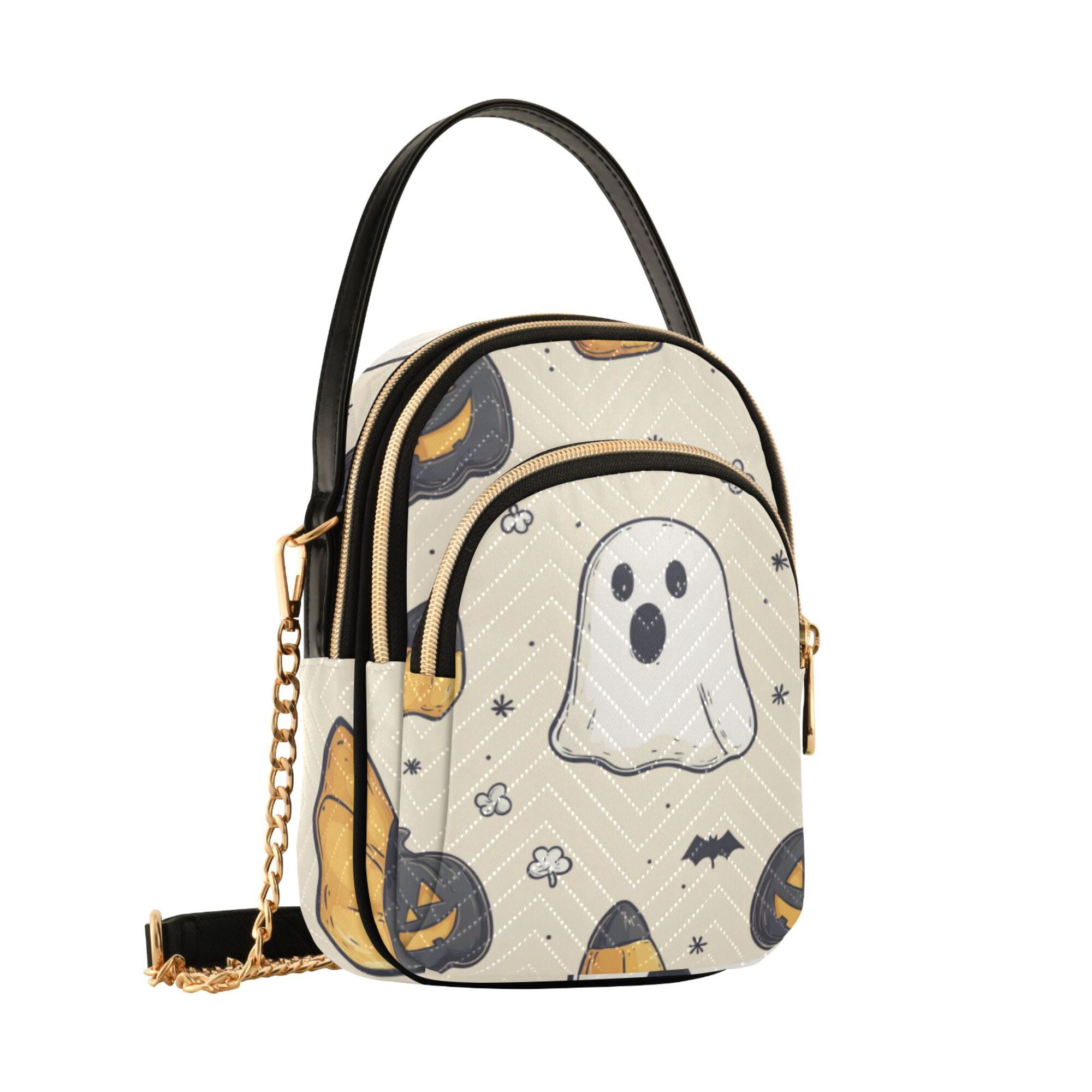 FORMRS Crossbody Bag for Women Quilted Travel Shoulder Cell Phone Purse with Chain Strap Handbag, Halloween Black Pumpkins
