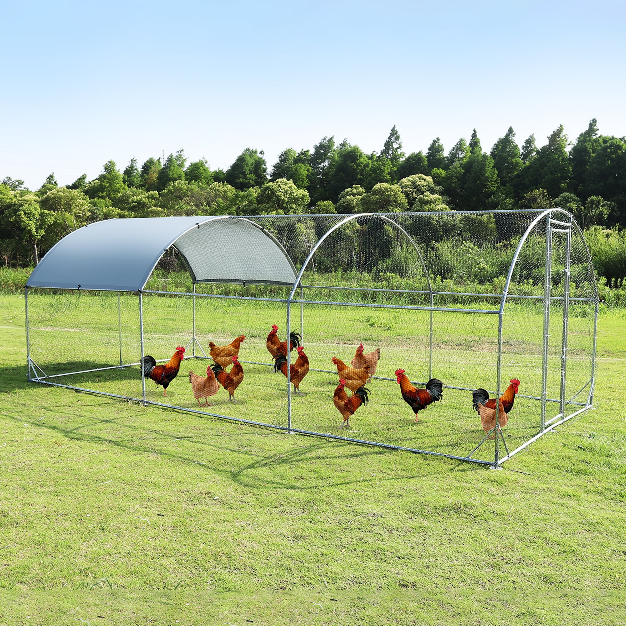 Pefilos 225"L Outdoor Large Chicken Coop with Waterproof and Anti-Ultraviolet Cover, 3 Support Steel Wire Impregnated Plastic Net Cage, Hen Run House Rabbits Habitat Pen, Silver Pefilos 225"L Outdoor Large Chicken Coop with Waterproof and Anti-Ultraviolet Cover, 3 Support Steel Wire Impregnated Plastic Net Cage, Hen Run House Rabbits Habitat Pen, Silver