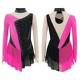 thumbnail image 5 of Aislor Girls Figure Ice Skating Leotard Dress Long Sleeve Shiny Rhinestone Mesh Spliced Gymnastics Ballet Light Hot Pink 12, 5 of 7