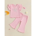 thumbnail image 2 of aturustex Little Girls 2pcs Casual Pants Outfits 0 6M 12M 18M 2T 3T Toddler Baby Short Sleeve T-shirts Crew Neck Shirts Bow Embroidery Tee Tops + Elasl Daily Summer Clothes for Holiday Party, 2 of 7