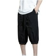 thumbnail image 2 of LMOIPLI Mens Summer Quick Dry Long Shorts Capri Pants Elastic Waist Below Knee 3/4 Relaxed Fit Light Weight Casual Shorts Black XXXXL, 2 of 9