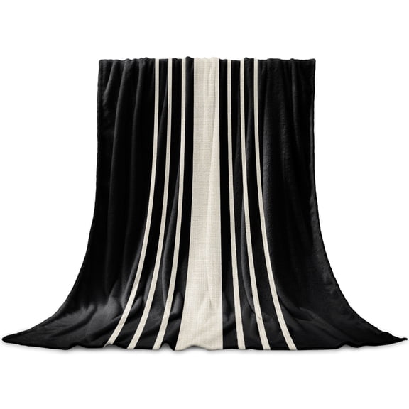 Black Beige Striped Throw Blanket for Couch, Soft Lightweight Flannel Fleece Blanket, Modern Farmhouse Retro Lines Microfiber Plush All Season Decorative Blankets Gifts for Sofa Bed Office 40"x60"