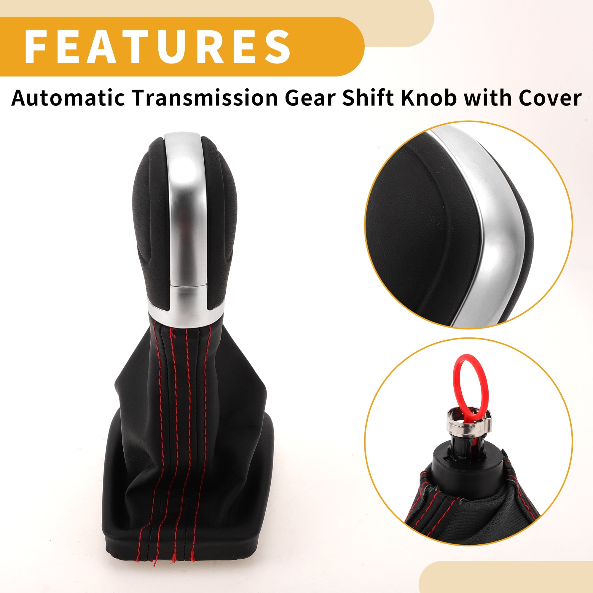 Unique Bargains Automatic Gear Shift Knob with Cover - Car Shift Lever Knob with Cover - for Volkswagen Tiguan 2012-2015 Plastic Faux Leather Black Red - 1 Pc