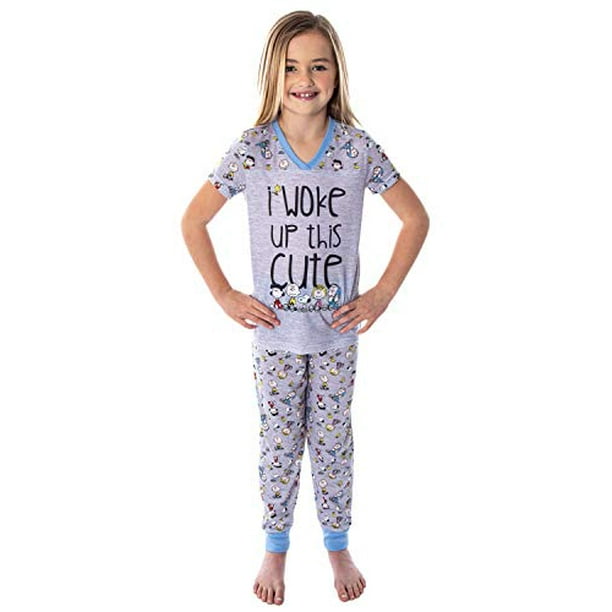 Peanuts Girls Woke Up This Cute Pajamas Shirt And Pants 2 Piece PJ Jogger Pajama Set 14 16 Walmart