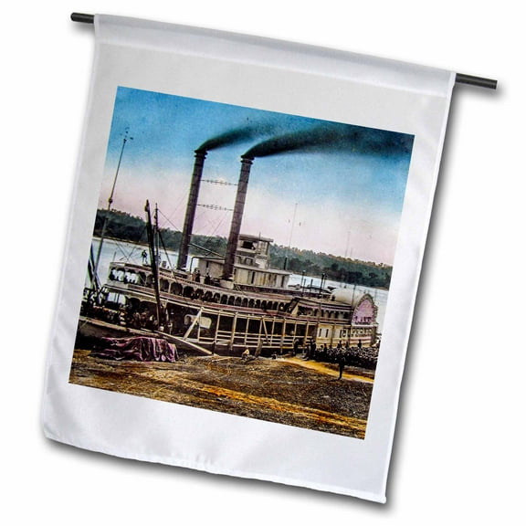 3dRose, 1890 Hand Tinted Mississippi Paddlewheel Steamer The Lake Superior, 12 x 18 inch Garden Flag