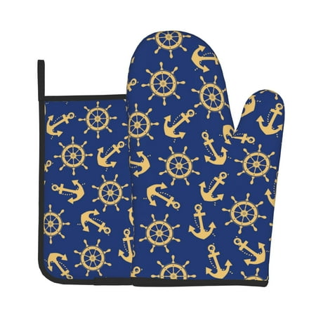 

Gaeub Anchors and Nautical Print Oven Mitts and Pot Holders Sets of 2 Heat Resistant Pad Cooking Gloves for Baking BBQ Home Decor