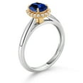 thumbnail image 3 of Gem Stone King 925 Sterling Silver and 10k Yellow Gold Blue Created Sapphire and White Lab Grown Diamond Halo Engagement Ring for Women (1.13 Cttw, Gemstone September Birthstone, Oval 7X5MM, Size 5), 3 of 4