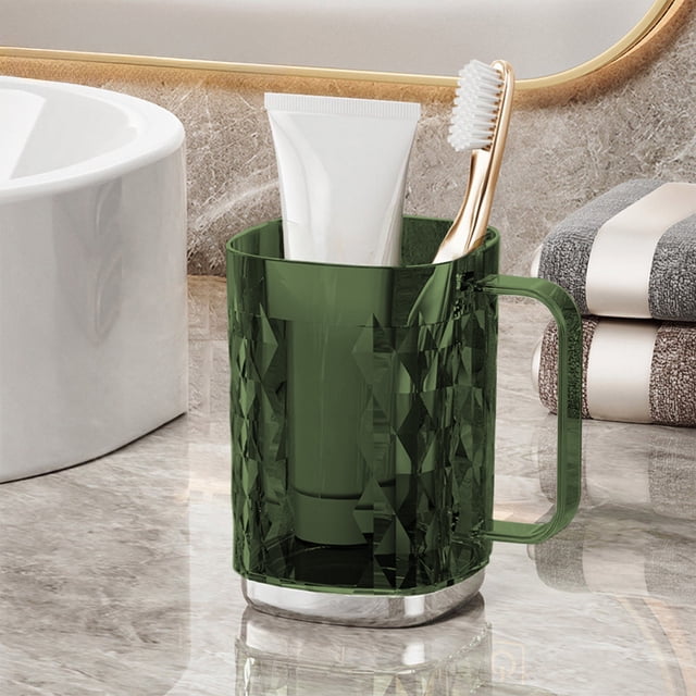 Toothbrush Cup with Handle Transparent 450ml Mouthwash Rinse Cup Durable PET Plastic Bathroom Wash Cup