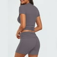 thumbnail image 5 of LZHGirlshop 2 Piece Outfits for Women Casual Spring and Summer Women Solid Short Sleevele Round-Neck Blouses Tops Shorts Elastic Slim Waist Sets, 5 of 6