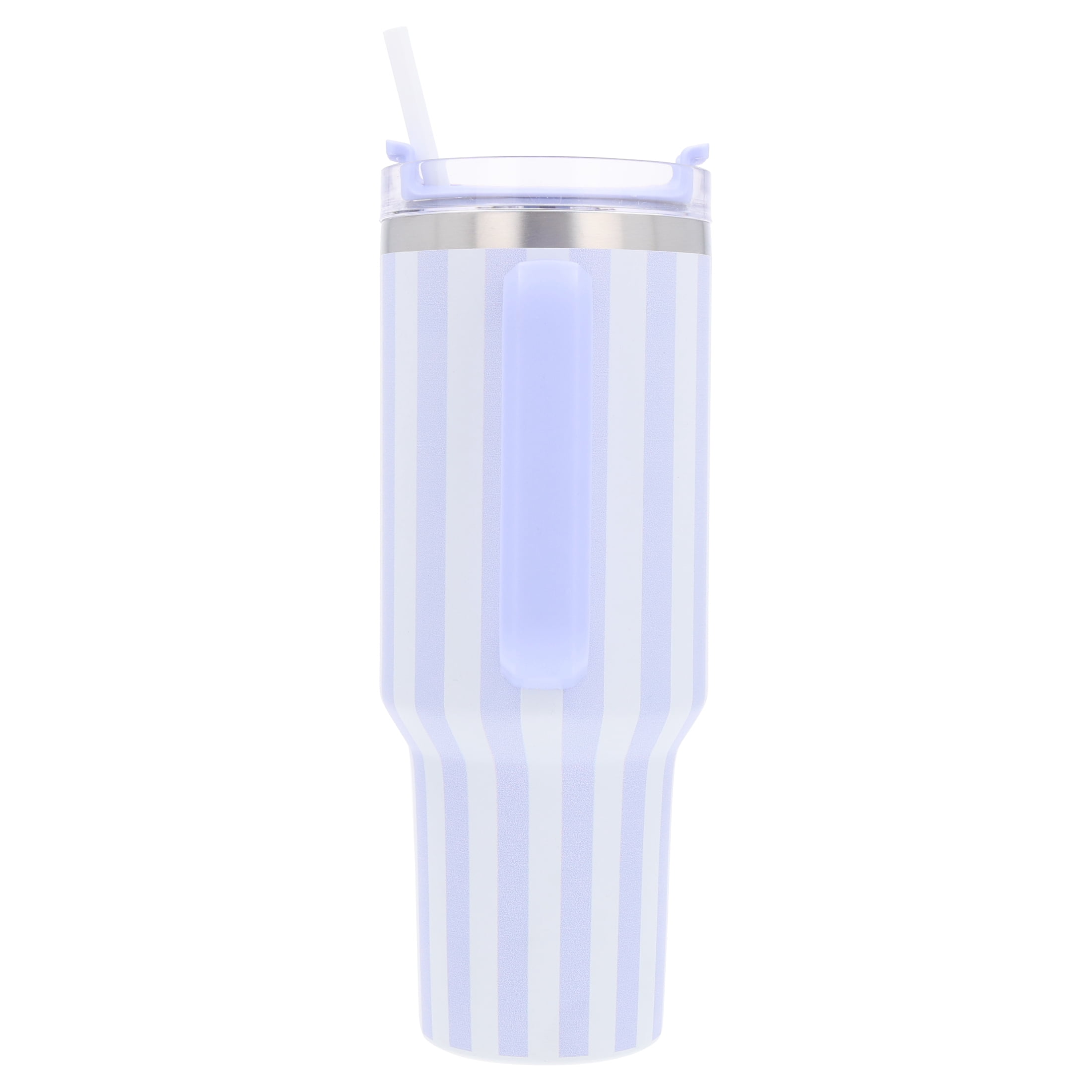 Striped Tumbler with Straw and Artificial Flower Gift Set, Blue, 40 oz, Mother's Day by Way To Celebrate