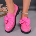 thumbnail image 2 of Rokment Womens Bowknot Oxfords Dress Shoes Spring Fall Vintage Casual Leather Platform Chunky Lug Mid Heels Slip on Boat Loafers Walking Footwear Pink Size 8, 2 of 4
