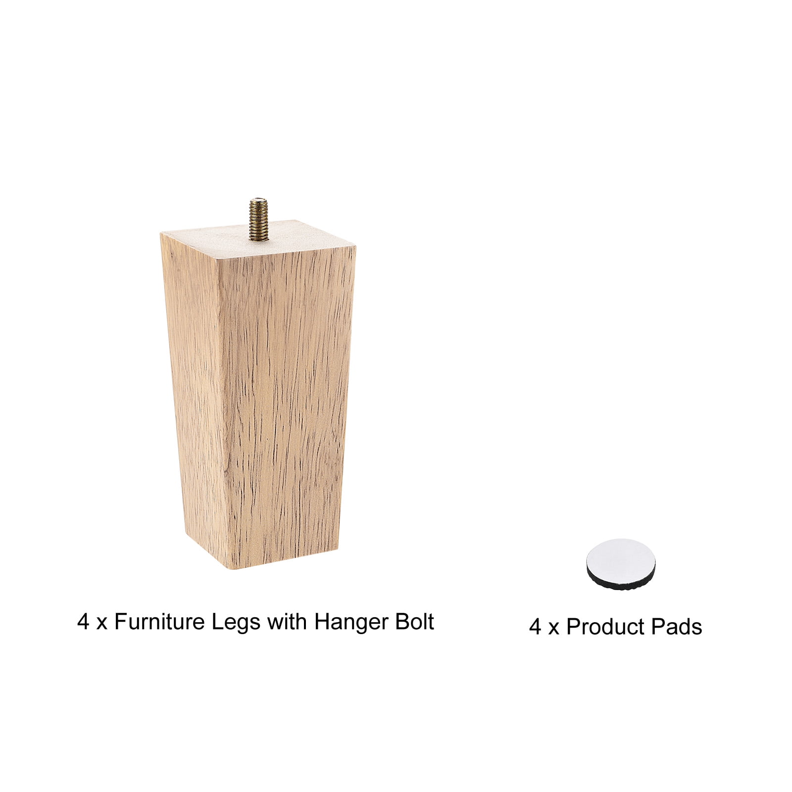 Unique Bargains Wooden Square Tapered Furniture Legs Wood 6 Inch (150mm)