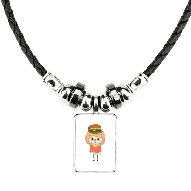 Food Hamburger Bread Vegetable Jam Fat UU Necklace Jewelry Torque Leather Rope Pendant