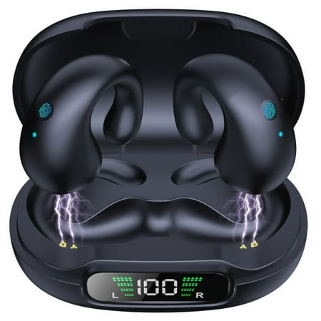 Open Ear Clip Headphones, Wireless Earbuds Bluetooth 5.3 Sports Earphones Built-in Mic with Ear Hooks, 36H Playtime Charging Case LED Display, IP7 Waterproof Fitness Ear Buds for Running