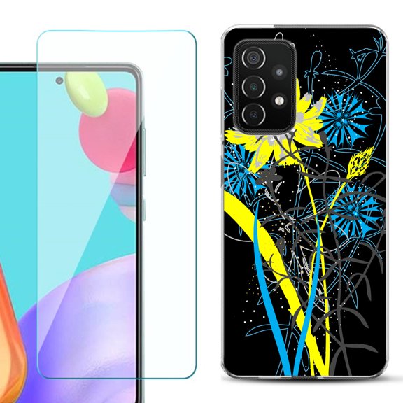 Slim-Fit Flexible Gel TPU Phone Case compatible with Samsung Galaxy A52 5G, with Tempered Glass Screen Protector, by OneToughShield ® - Wild Flowers