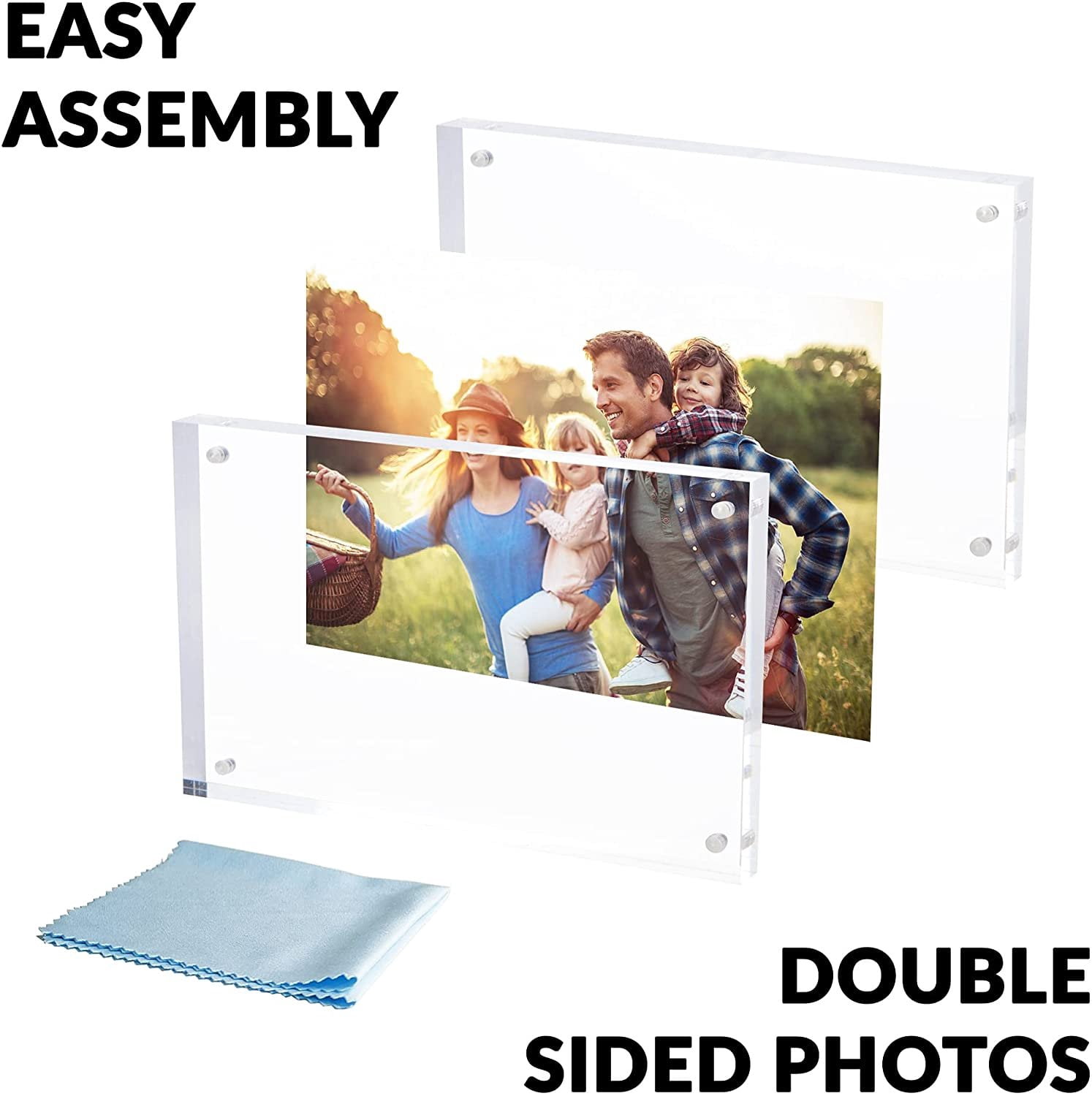 SimbaLux Magnetic Acrylic Photo Frame 4 in x 6 in Free-Standing Clear Desktop Floating Display, Pack of 3