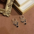 thumbnail image 4 of Guodhu Chic Black Heart Drop Earrings for Women Gold-Toned Chain Dangle Earrings Charms, Elegant Gothic Valentine's Day Jewelry, Trendy Statement Earrings for Party, 4 of 5