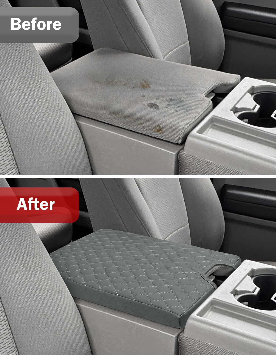 KBH Center Console Armrest Cover for 2015-2025 Ford F150, 2017-2025 F250 F350 F450 with 40/20/40 Jump Seat, Leather Middle Console Cover for F150 Accessories, Darkgray
