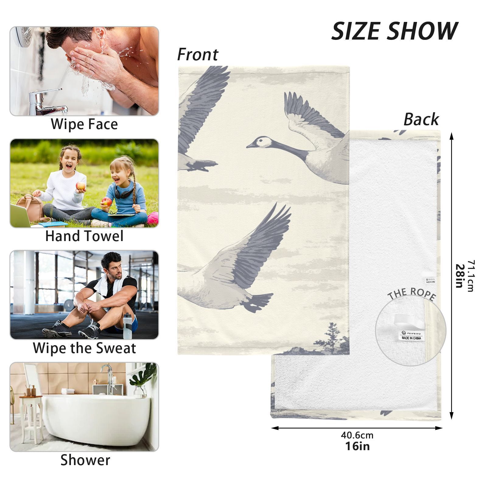 Flying Geese Hand Towels Cotton Bath Towels Large Face Towels Absorbent for Bathroom 2 Packs