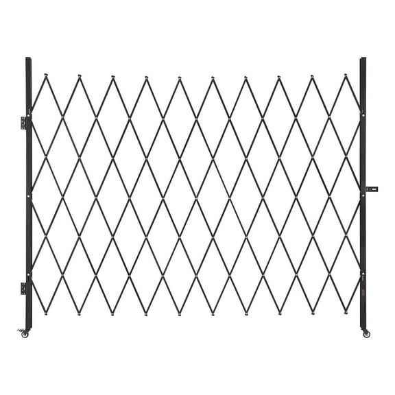 VEVOR Single Folding Security Gate, Lockable Scissor Gate with 360° Swivel Casters, Outdoor Barricade Steel Retractable Gates, for Entry Security, Garage, Warehouse & Pool, 94.49 x 86.81 in (W x H)