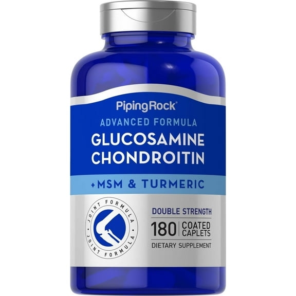 Advanced Double Strength Glucosamine Chondroitin MSM Plus Turmeric | 180 Coated Caplets | by Piping Rock