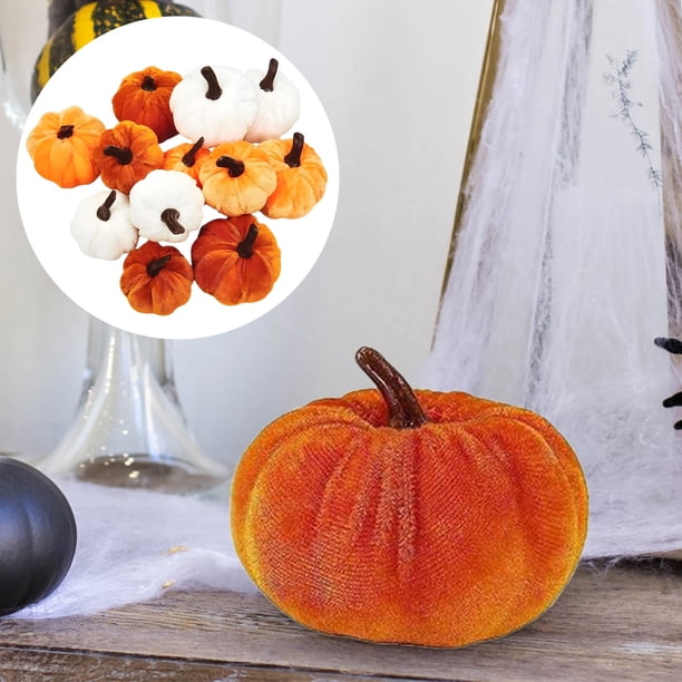 Juego de 6 calabazas de espuma de terciopelo artificial | Decoración de otoño Calabazas de imitación Champán marrón anaranjado | Mini acento de mesa realista para Halloween Acción de Gracias Otoño |