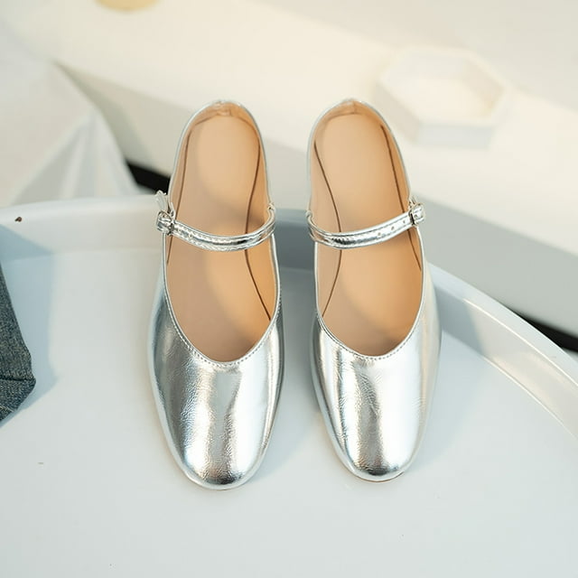 XIAQUJ Commerce Extérieur Grande Taille Petit Style Parfumé Pantoufles à Semelle Plate 2024 Nouveau Style Mary Jane Chaussures Externes Sandals pour Women 2024 Argent 8