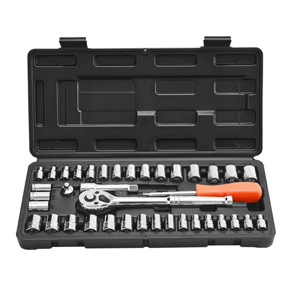 39-Piece Socket Wrench Set-3/8&1/4 Drive,Metric&Imperial Sizes,Includes Ratchet Wrench,Accessories&Durable Storage Case