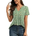 thumbnail image 3 of JuneFish Women's Summer Floral Tunic Tops Short Sleeve V Neck Casual Pleated Blouse, 3 of 7