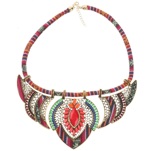 Gargantilla étnica hecha a mano, collar con babero, cuentas multicolores, joyería bohemia llamativa para mujer (rojo)