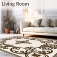 thumbnail image 2 of ODIKA 3'x5' Machine Washable Non-Slip Area Rug, Traditional Damask Scroll Design with Ornamental Flourishes High Traffic Rug with Pad, Ivory, 560702, 2 of 8