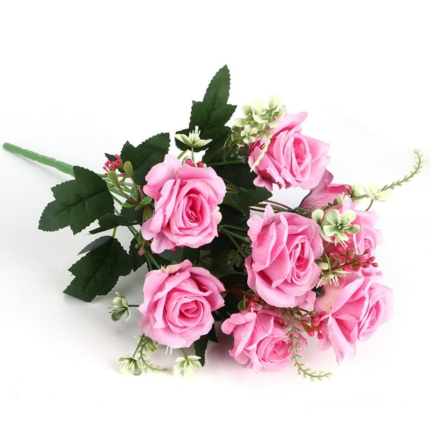Ramo artificial, flores de rosas artificiales, rosas artificiales falsas, instalación sin esfuerzo