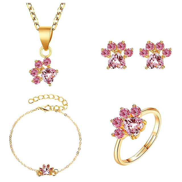 PVCS Ensemble Quatre Pièces pour Femmes, Mode, Mignon, Collier et Boucles d'Oreilles à Motif de Griffes de Chat