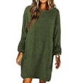 thumbnail image 1 of MAWCLOS Robes Mini pour Femmes Robe Chandail à Col Rond Chandail Uni Chandail Décontracté d'Hiver à Manches Longues Vert Armée 2TG, 1 of 2