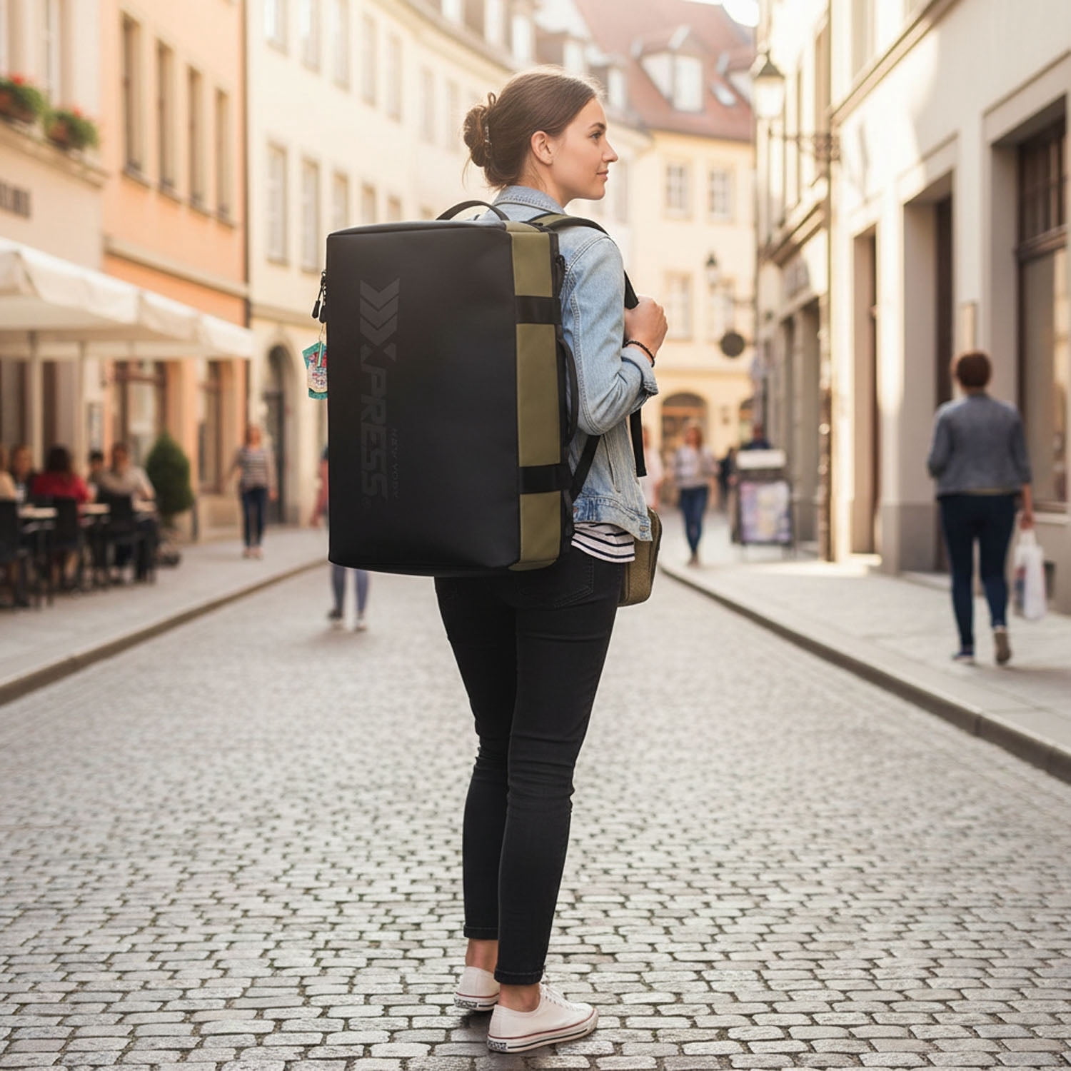 New York Xpress 40L Convertible Duffel Bag,Heavy-Duty Water-Resistant Travel Bag with Backpack Straps, Army Green - LX737