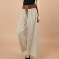 thumbnail image 4 of IDALL Linen Pants Women Wide Leg Pants Woman Loose Summer Thin Pants Large Size Casual Pants For Foreign Trade Women Big Feet Loose Pants Lounge Pants Women Plus Size Pants Beige A, 4 of 5