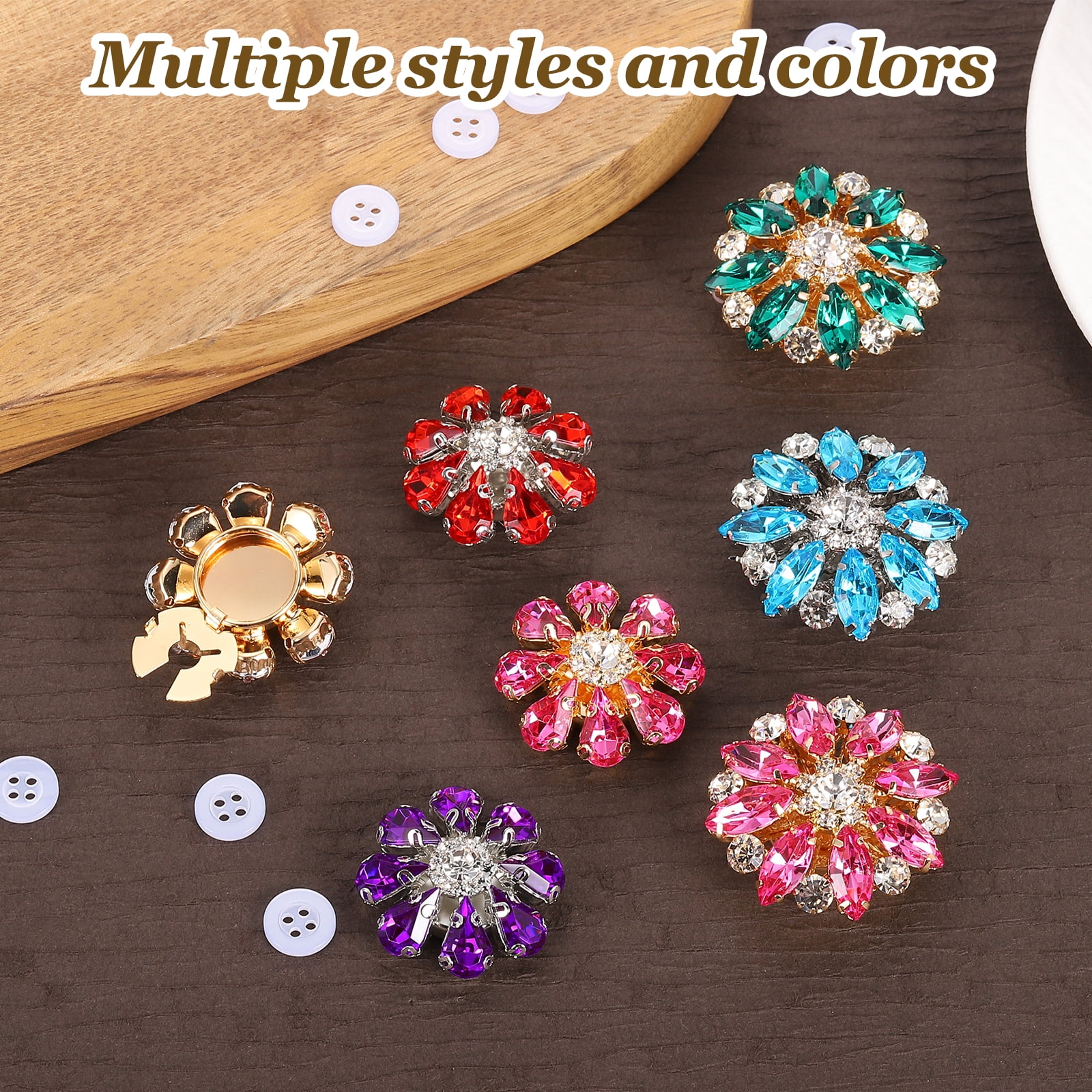 6 Pcs Rhinestone Button Covers Decorative Clips with 10 Pcs White Sewing Buttons Detachable Marquise Sewing Replacement for Women Men DIY Crafts Accessories (Navy Blue/Silver)