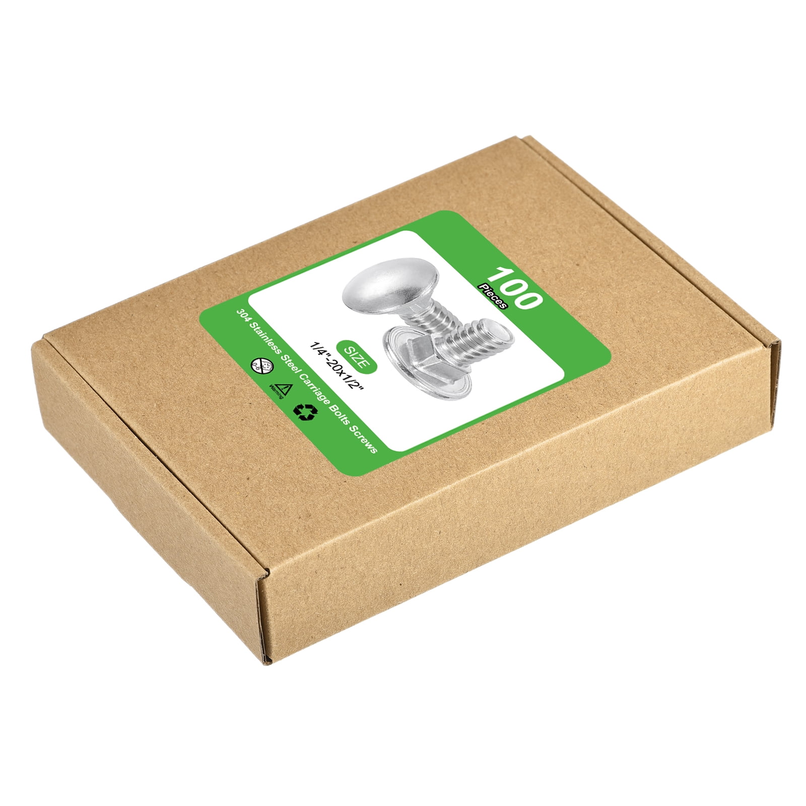 Uxcell 100Pack 1/4"-20x1/2" Stainless Steel Carriage Bolts Round Head Square Neck, Silver