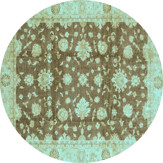 Ahgly Company Indoor Round Oriental Light Blue Traditional Area Rugs, 8' Round